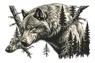wolf bear forest scene tattoo design idea