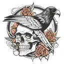 raven and skull tattoo design idea