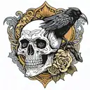 raven and skull tattoo design idea