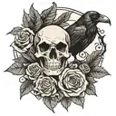 raven and skull tattoo design idea