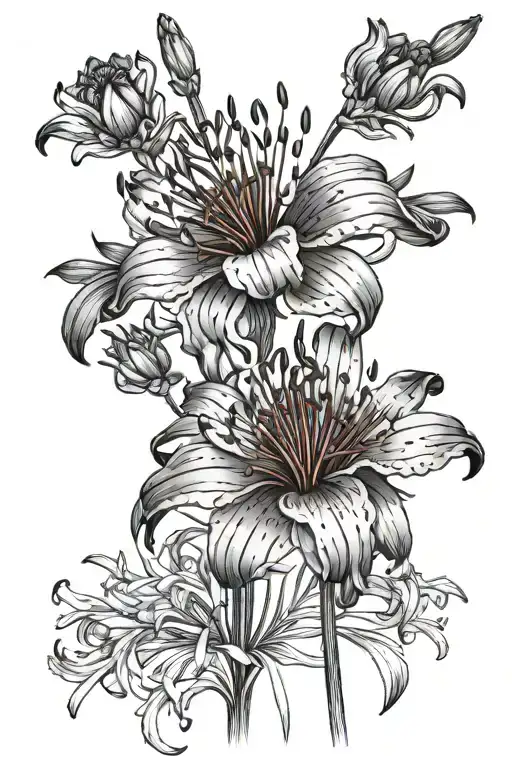 Red Lycoris with Scolopendre aurour d'un bras tattoo design idea