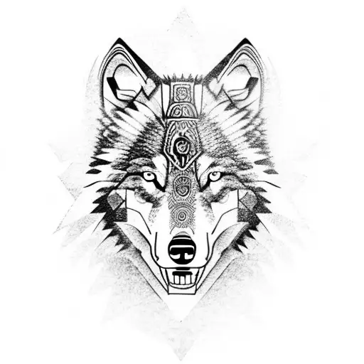 wolf and indian warrior totem tattoo design idea