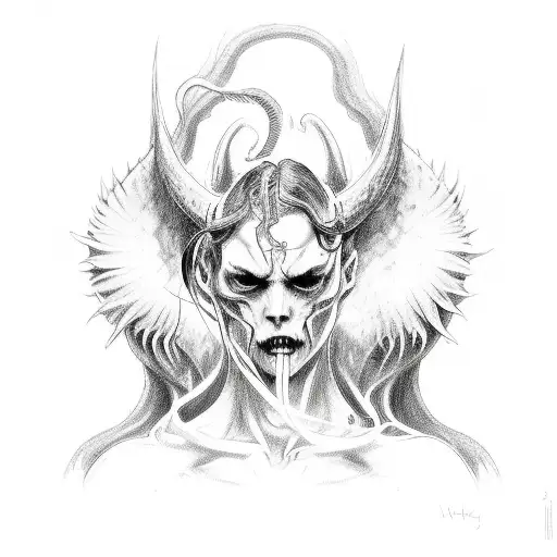 demon whispering into an angels ear  tattoo design idea