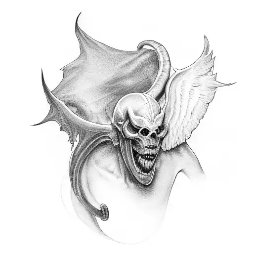 demon whispering into an angels ear  tattoo design idea