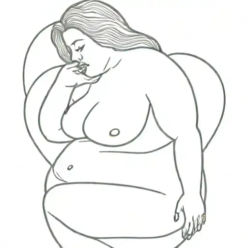 chubby girl self love line art tattoo design idea