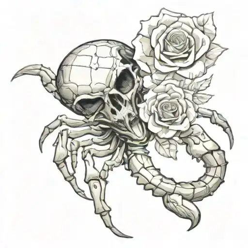 Scorpion with a rose and hidden skull face  tattoo design idea