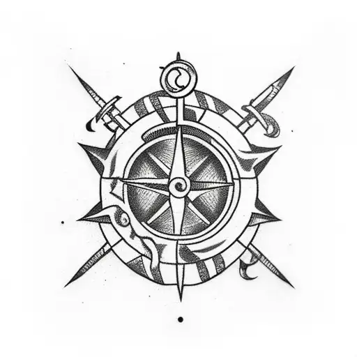 Anchor with compass tattoo design idea
