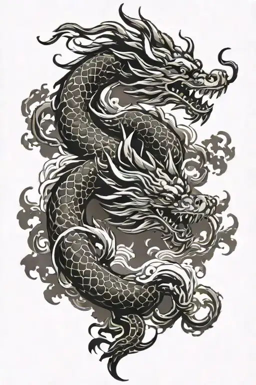 A chinese dragon weaving between clouds and smoke  tattoo design idea