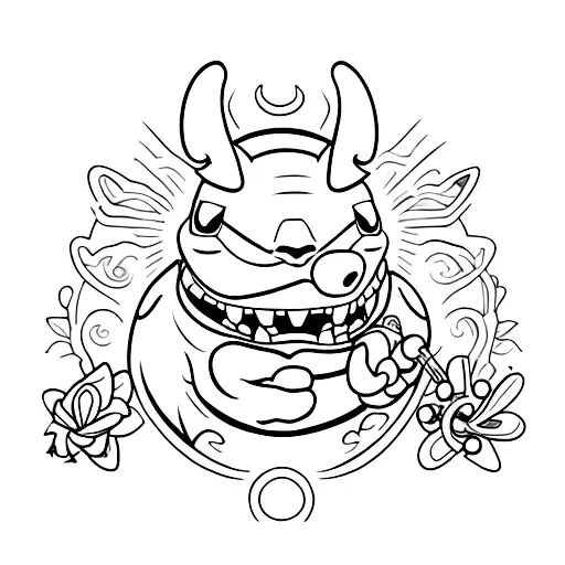 stitch bending over with his tongue stuck out on the beach  tattoo design idea