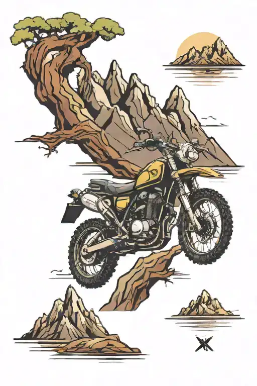 mountain peak adventure motorcycle tattoo design idea
