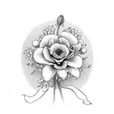 small flower bouquet with 1 lily of the valley, 1 rose, 1 daffodil, 1 poppy, and 2 violets tattoo design idea