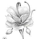 small flower bouquet with 1 lily of the valley, 1 rose, 1 daffodil, 1 poppy, and 2 violets tattoo design idea
