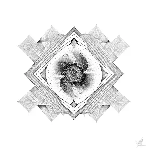 Geometric fractal pattern with blackhole tattoo design idea