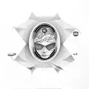 A surreal tattoo design featuring a surfer gliding through a psychedelic universe with black hole portals tattoo design idea