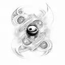 A surreal tattoo design featuring a surfer gliding through a psychedelic universe with black hole portals tattoo design idea