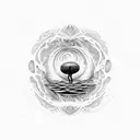 A surreal tattoo design featuring a surfer gliding through a psychedelic universe with black hole portals tattoo design idea