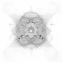 Geometric fractal pattern with psychodelic blackhole tattoo design idea