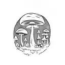 A keyhole carved into a tree trunk, revealing a magical mushroom-filled world inside tattoo design idea