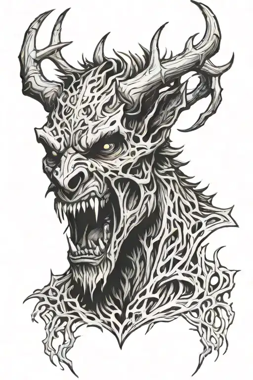 wendigo head open mouth tattoo design idea