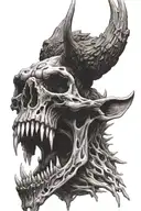 wendigo head with animal skull open mouth tattoo design idea