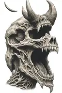 wendigo head with animal skull open mouth tattoo design idea