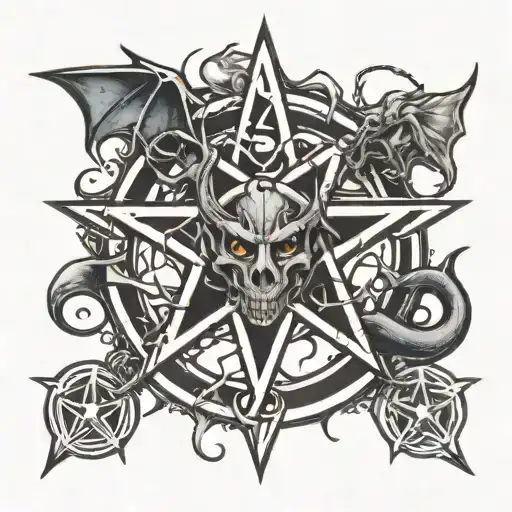 pentagram and devil tattoo design idea