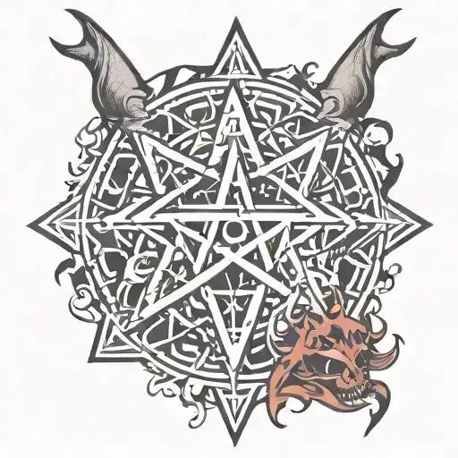 pentagram and devil tattoo design idea