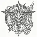 pentagram and devil tattoo design idea