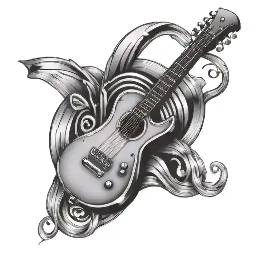 A tattoo design of a phone morphing into a musical instrument like a guitar or drum, symbolizing the client's love for music and technology tattoo design idea