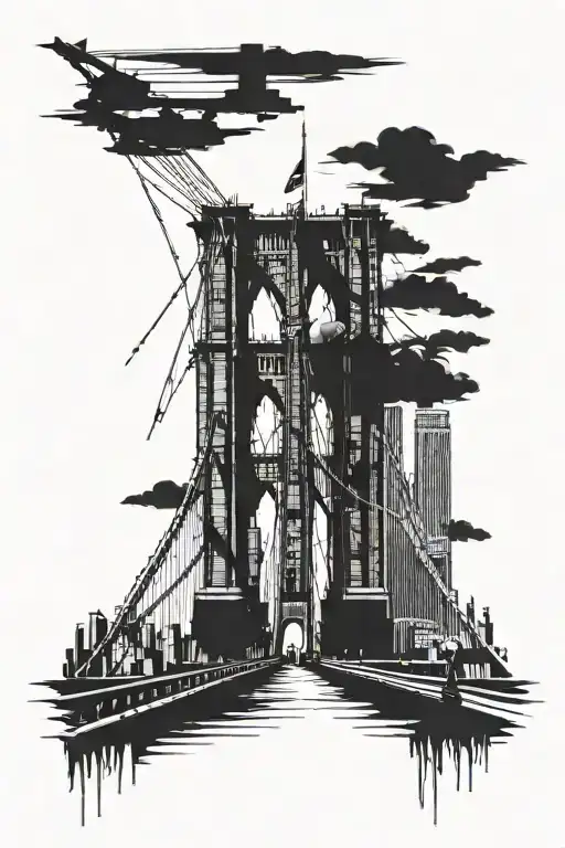 Brooklyn Bridge and twin towers vibe with a gunslinger tattoo design idea