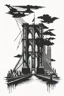 Brooklyn Bridge and twin towers vibe with a gunslinger tattoo design idea