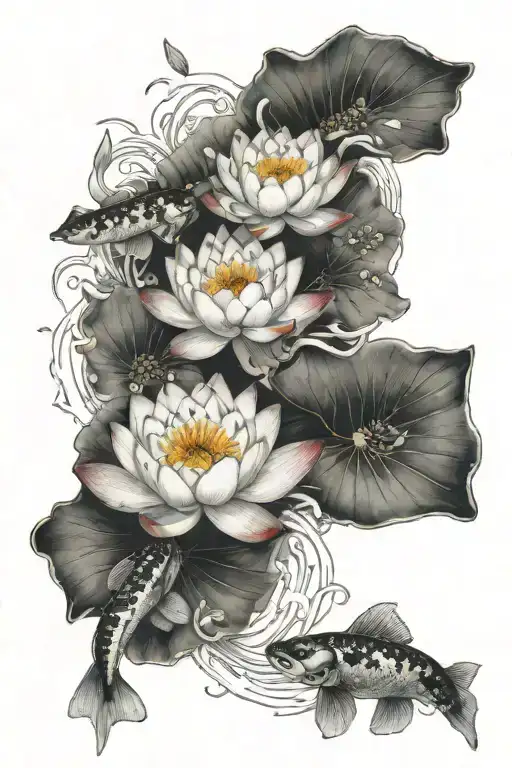 Lotus in the middle of two koi fish tattoo design idea