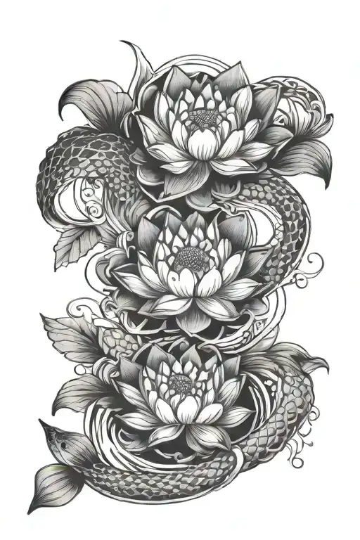 Lotus in the middle of two koi fish tattoo design idea