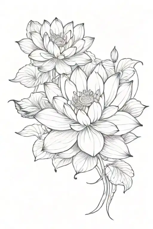 Lotus flower in the middle of two koi fish tattoo design idea