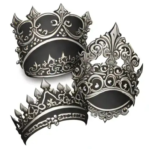 king and quen crowns interlocked -  below them, in a vertical line, 3 similar shapes for daughters and 1 different shape tattoo design idea