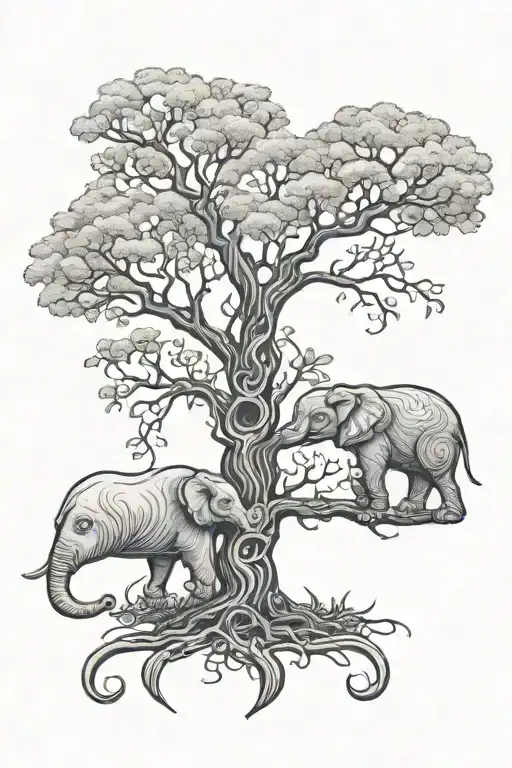 tree of life with opossum and elephant   tattoo design idea