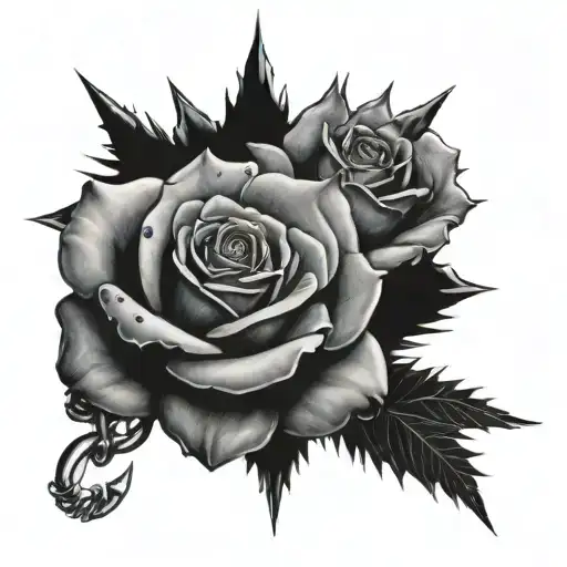 Blue Roses with spines and crown locked with a lock and chains tattoo design idea