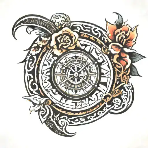 MAORI style daughter CJW 1992 clock face tattoo design idea