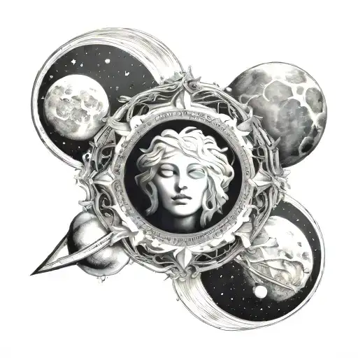 Mercury, Mars, and the Moon in a line tattoo tattoo design idea