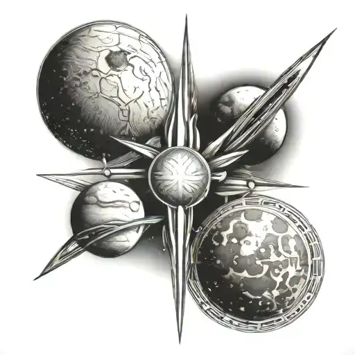 Mercury, Mars, and the Moon in a line tattoo tattoo design idea
