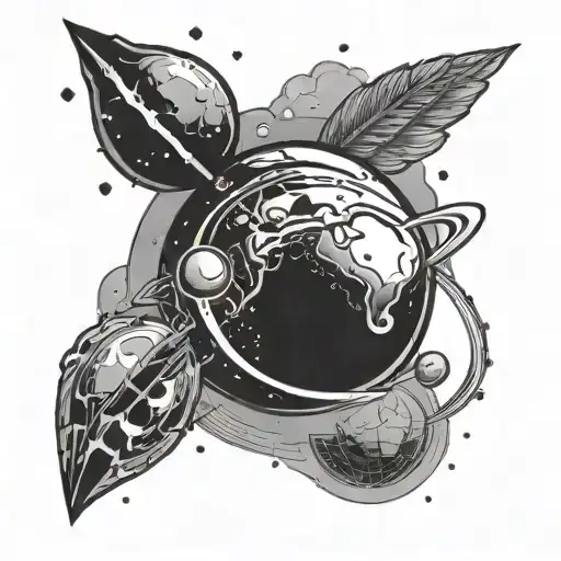 An outline of mercury, the mon, and mars opposition tattoo tattoo design idea