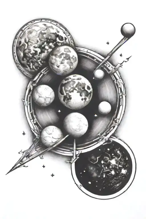 Mercury, Mars, and the Moon in a straight line tattoo tattoo design idea