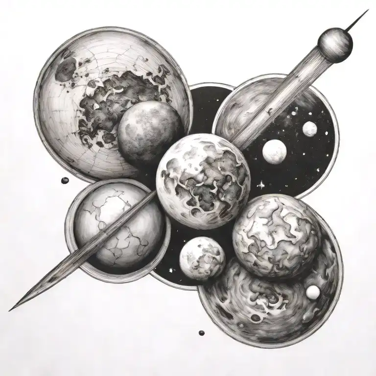 Mercury, Mars, and the Moon in a line tattoo tattoo design idea