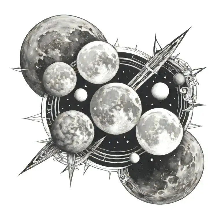 Mercury, Mars, and the Moon in a straight line tattoo tattoo design idea