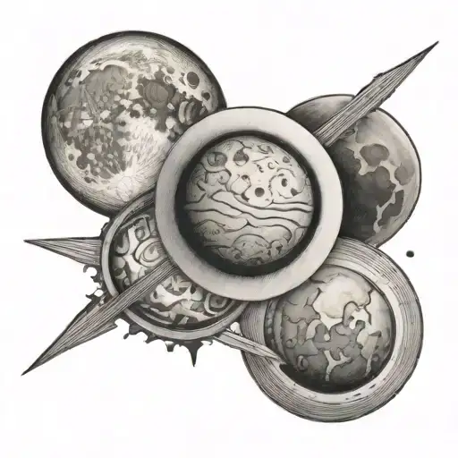 Mercury, Mars, and the Moon in a line tattoo tattoo design idea