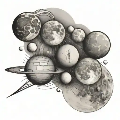 Mercury, Mars, and the Moon in a line tattoo tattoo design idea