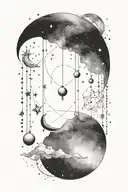 Using the constellation for cancer, make a mobile of a crescent moon, Saturn, and mercury hanging from the constellation tattoo design idea