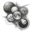 Mercury, Mars, and the Moon in a line tattoo tattoo design idea