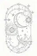 Using the constellation for cancer, make a mobile of a crescent moon, Saturn, and mercury hanging from the constellation tattoo design idea