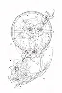 cancer constellation intertwined with Alstroemerias and have a crescent moon, Saturn, mercury wrapped in Alstroemerias tattoo design idea